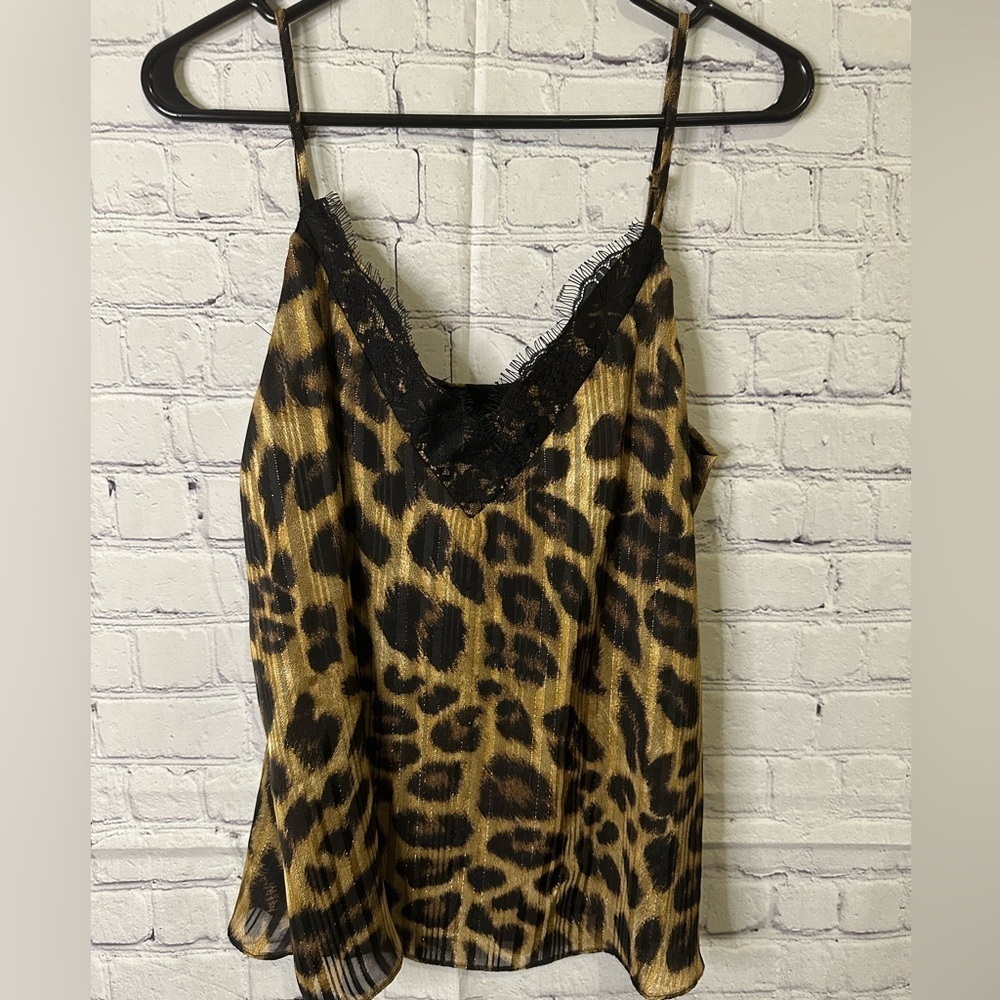 NWT Ladies Leopard Print Lace Trim Cami Top Size Medium
